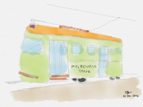 A Melbourne tram sketched by Arvind Passey