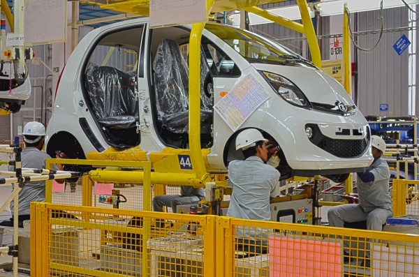 One of the stages in the final assembly of the Tata Nano