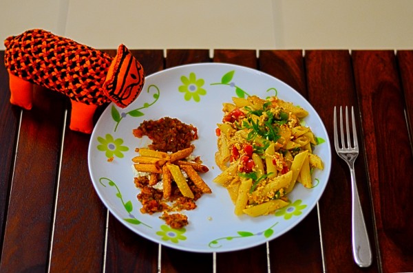 09_The 'Queen Paneer Pasta' with  fried pasta on shimatar masala