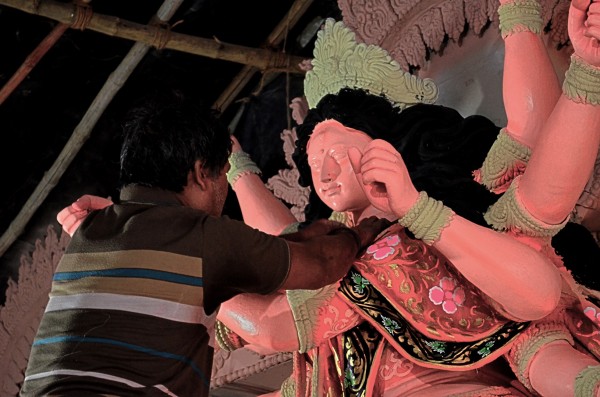Durga Puja 2015. An expressionless Goddess about to be given life by an artist