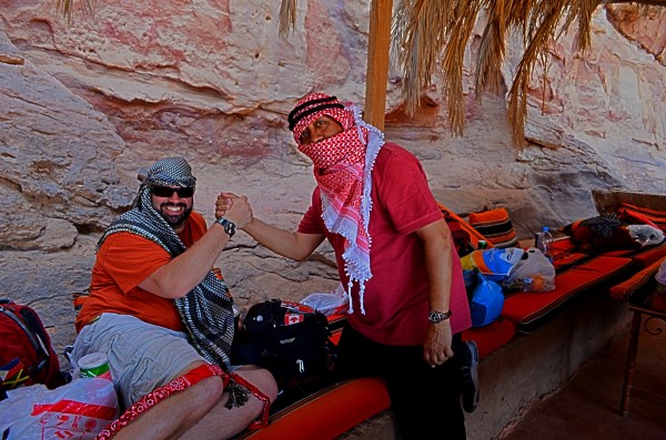 Jordan - the scarf says it all - Notice the Jordanian and the Palentenian colour scheme. The head scarf, also called a Keffiyeh or Kufiya are used by locals to identify each other