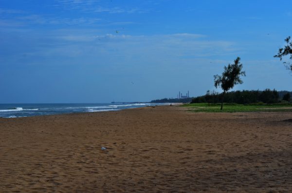 As one walks from the resort to the beach, to the right is Kalpakkam, a village that has the Madras Atomic Power Station and the Indira Gandhi Centre for Atomic Research