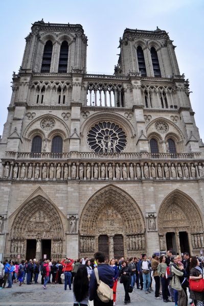 Queues are long in front of Notre-Dame Cathedral. Paris. 2014