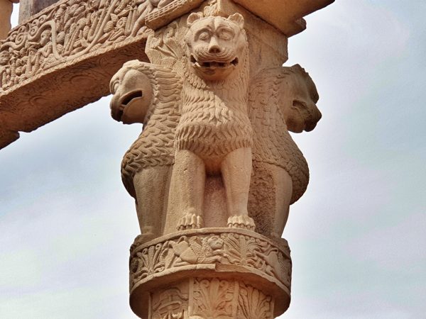 Sanchi_Southern gateway - pillars - lions replicating the pillars of Ashoka. The only one at Sanchi complex