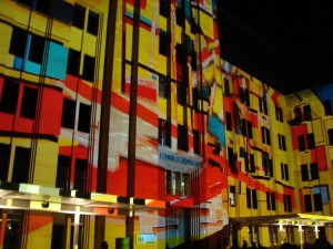 The Vivid Light Show lights on the Museum of Contemporary Art...