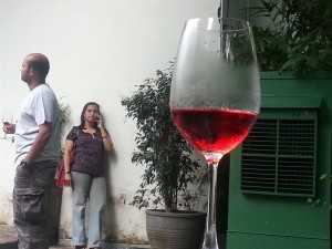 A glass of wine waiting to interact with humans...