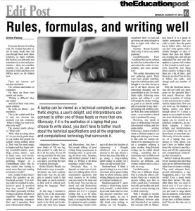 Published in 'The Education Post'_Rules, Formulas, and writing well_27 August 2012