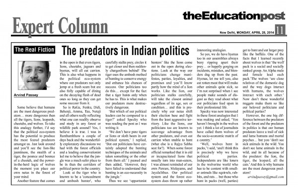 2014_04_28_The Education Post_Real Fiction_The predators in Indian politics