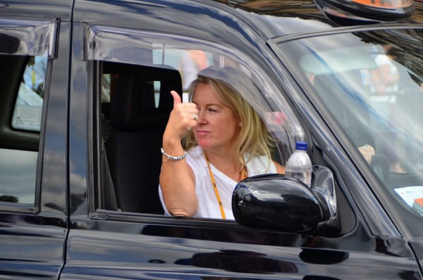 London Cab strike. 11 June 2014. Thumbs up for the union!