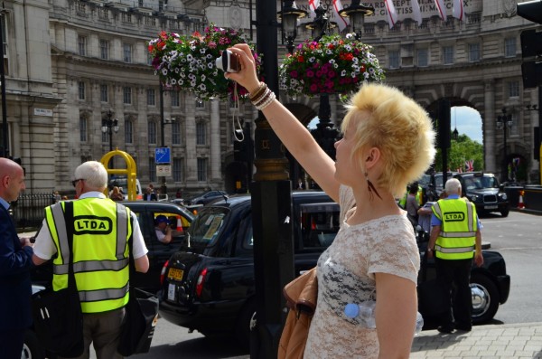 London Cab strike. 11 June 2014. Tourists were excited...