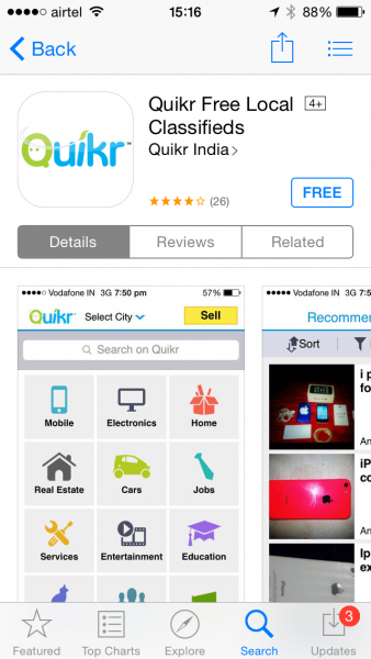 The Quikr smartphone app... this one is for iOS...