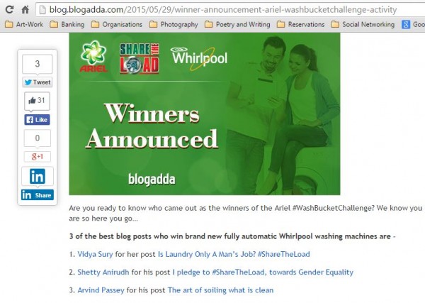 Winner in #WashBucketChallenge blogging contest