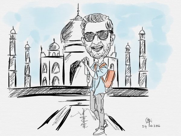 A caricature of my son in Agra... that I drew on my iPad using Tayasui Sketches