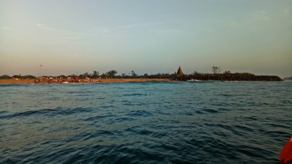 The shore temple that is visible in the distance is a part of those that are now submerged