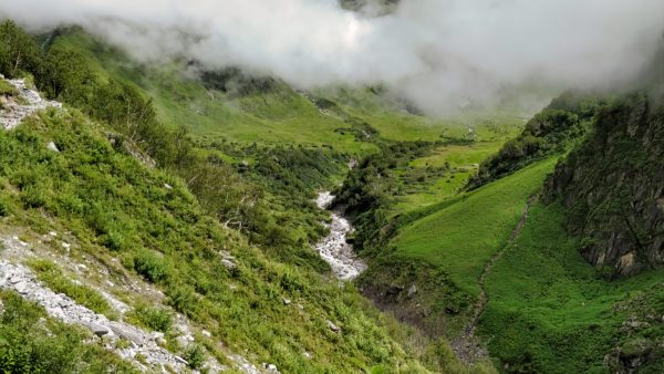 River Pushpavati coming through the valley and from the glaciers beyond