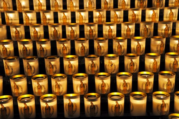 Notre-Dame cathedral. Lighted candles. Paris. 2014