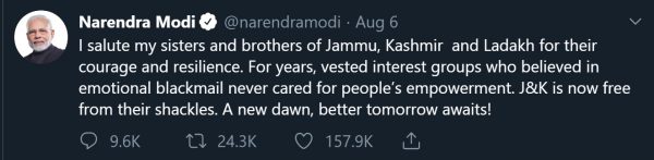 Tweet by PM Modi on August 05