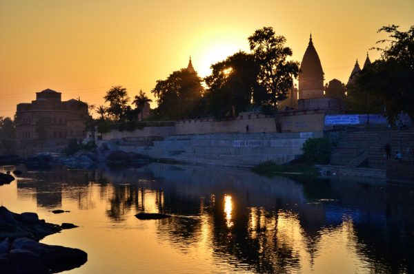 Orchha_sunset behind the chhatris