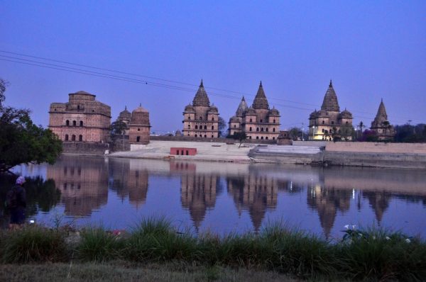 Orchha_the chhatris early in the morning from the other side of Betwa river