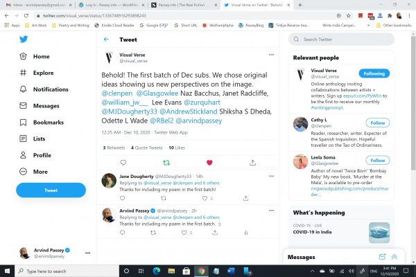 Tweet from Visual Verse - December 2020 - published